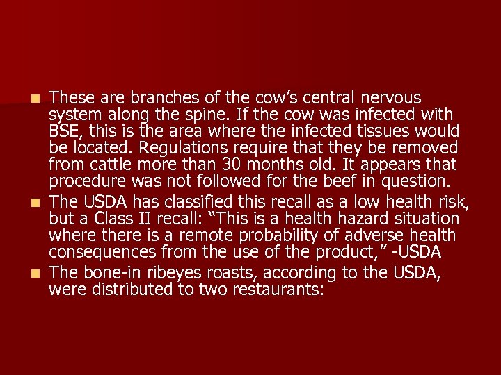 These are branches of the cow’s central nervous system along the spine. If the