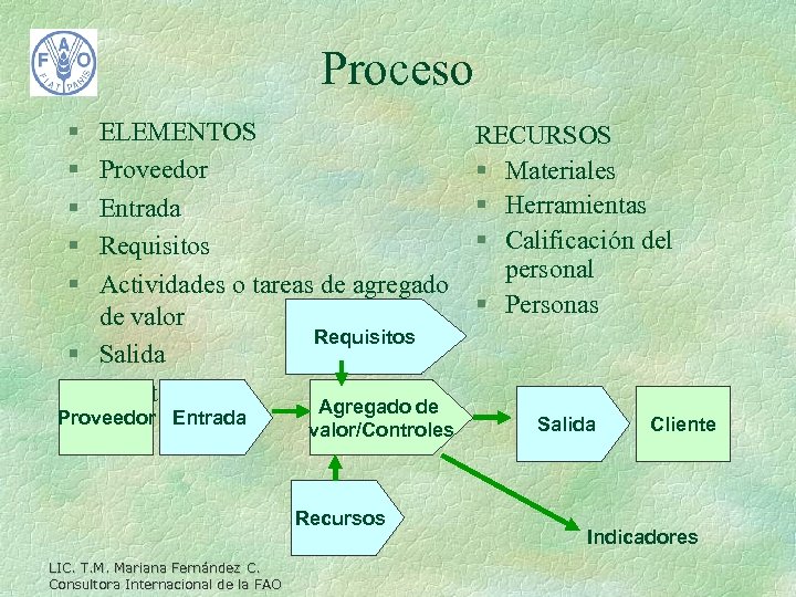 Proceso § § § ELEMENTOS Proveedor Entrada Requisitos Actividades o tareas de agregado de