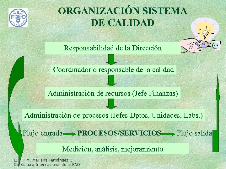 ORGANIZACIÓN SISTEMA DE CALIDAD Responsabilidad de la Dirección Coordinador o responsable de la calidad