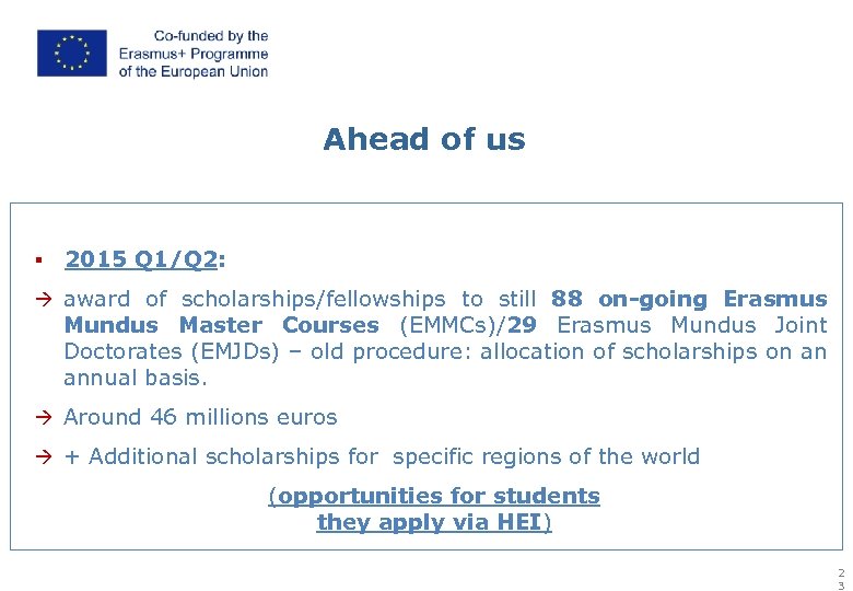 Ahead of us § 2015 Q 1/Q 2: award of scholarships/fellowships to still 88