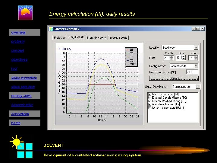 Energy calculation (III): daily results overview problem concept objectives tool glass properties glass selection