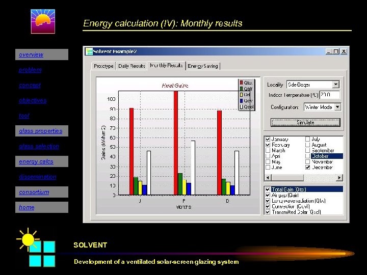 Energy calculation (IV): Monthly results overview problem concept objectives tool glass properties glass selection