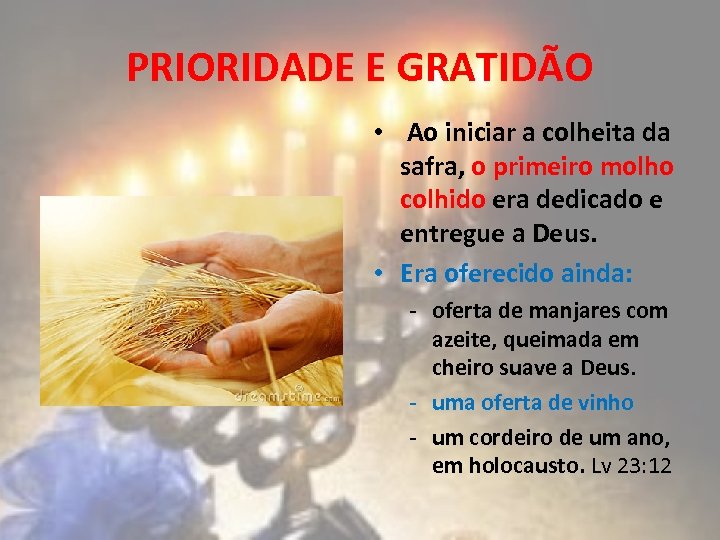 PRIORIDADE E GRATIDÃO • Ao iniciar a colheita da safra, o primeiro molho colhido