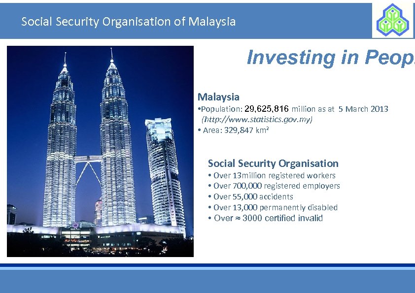 Social Security Organisation of Malaysia Investing in Peopl Malaysia • Population: 29, 625, 816