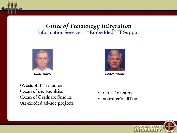 Office of Technology Integration Information Services – “Embedded” IT Support David Yancey • Westcott