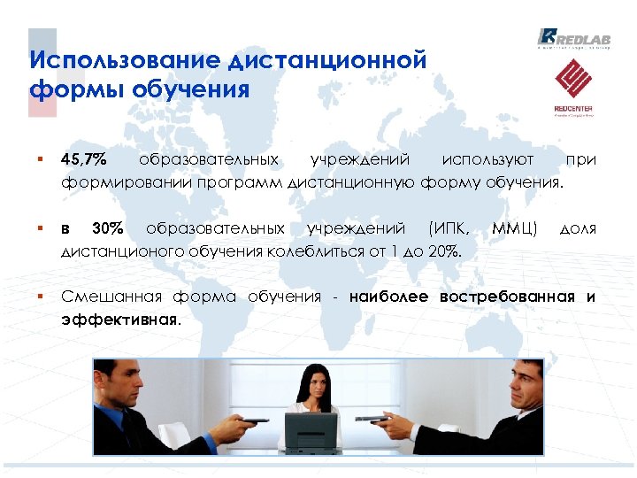 Использование дистанционной формы обучения § 45, 7% образовательных учреждений используют при формировании программ дистанционную