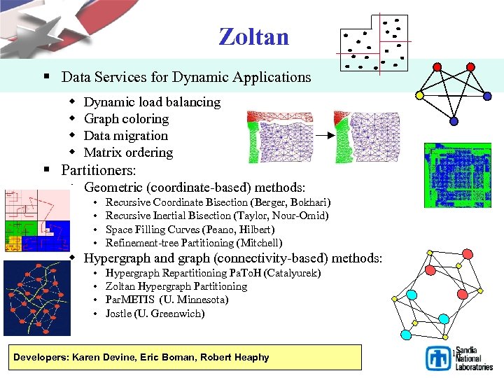 Zoltan § Data Services for Dynamic Applications w w Dynamic load balancing Graph coloring
