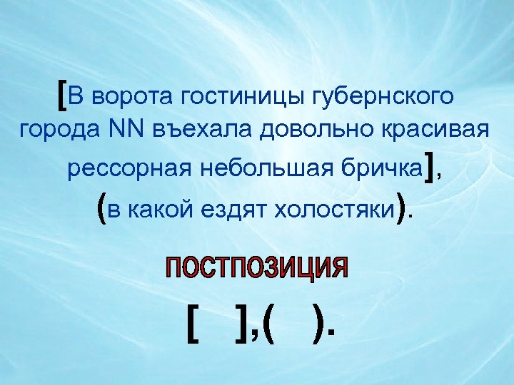 [В ворота гостиницы губернского города NN въехала довольно красивая рессорная небольшая бричка], (в какой