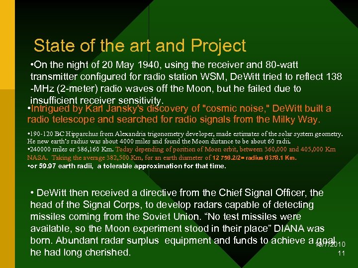 State of the art and Project • On the night of 20 May 1940,