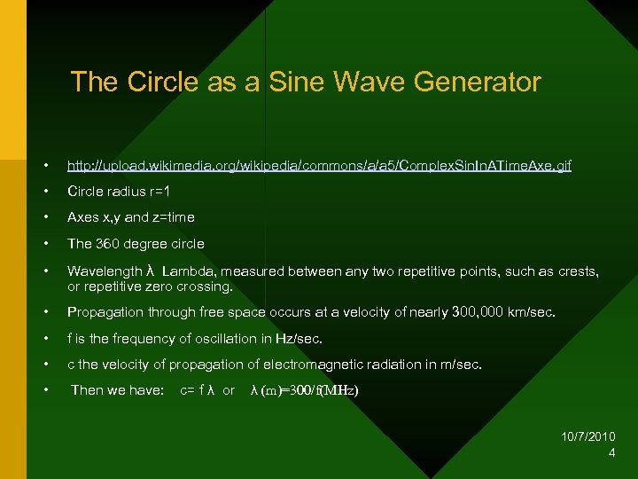 The Circle as a Sine Wave Generator • http: //upload. wikimedia. org/wikipedia/commons/a/a 5/Complex. Sin.