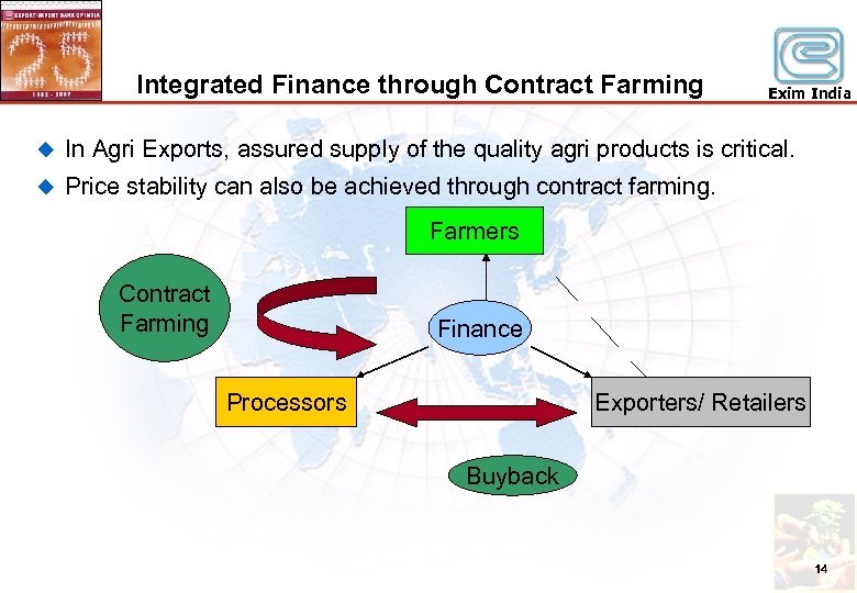 Integrated Finance through Contract Farming Exim India u In Agri Exports, assured supply of