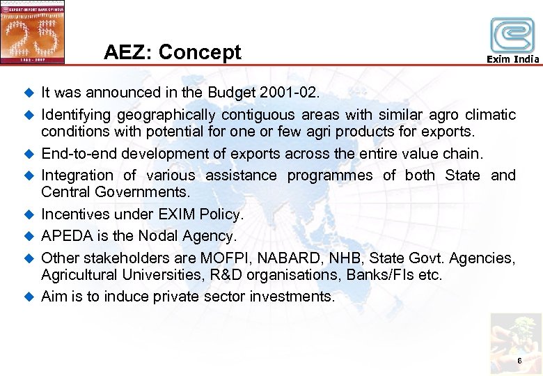AEZ: Concept u u u u Exim India It was announced in the Budget
