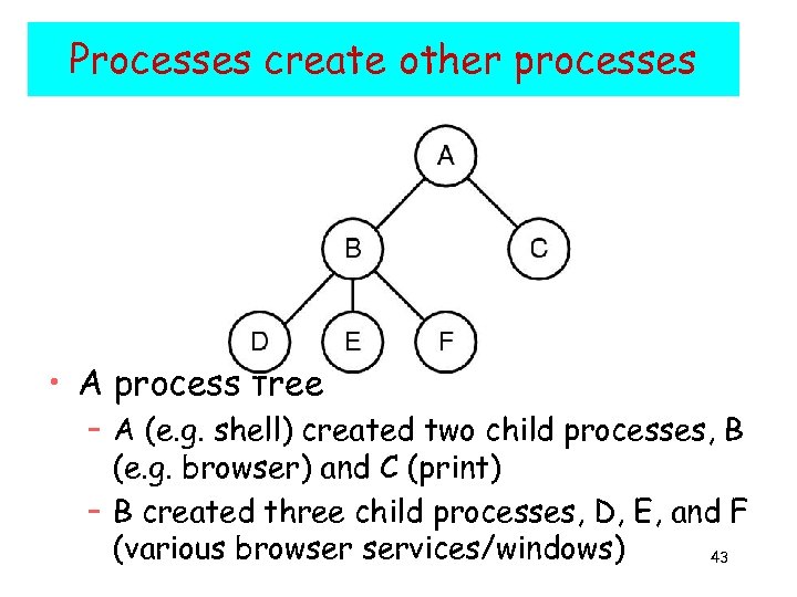 Processes create other processes • A process tree – A (e. g. shell) created