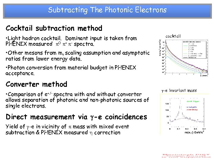 Subtracting The Photonic Electrons Cocktail subtraction method • Light hadron cocktail. Dominant input is
