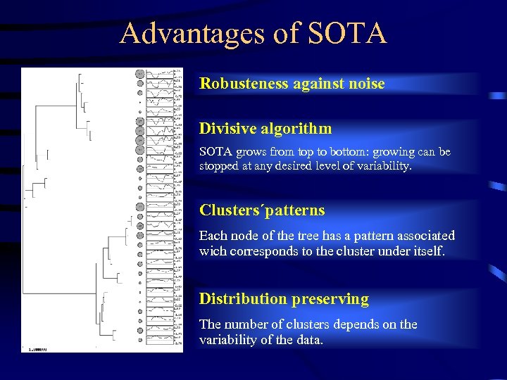 Advantages of SOTA Robusteness against noise Divisive algorithm SOTA grows from top to bottom: