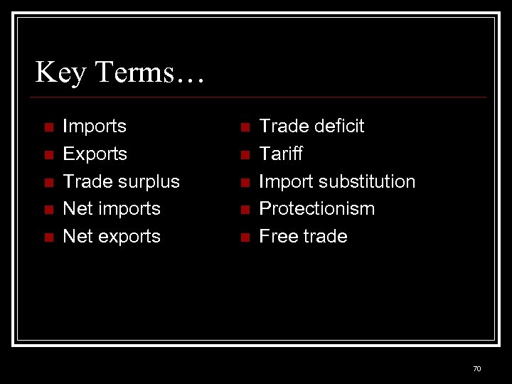 Key Terms… n n n Imports Exports Trade surplus Net imports Net exports n