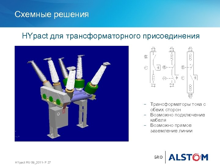 Схемные решения HYpact для трансформаторного присоединения − Трансформаторы тока с обеих сторон − Возможно