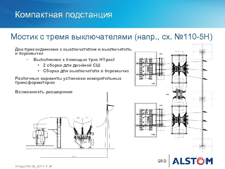 Компактная подстанция Мостик с тремя выключателями (напр. , сх. № 110 -5 Н) Два