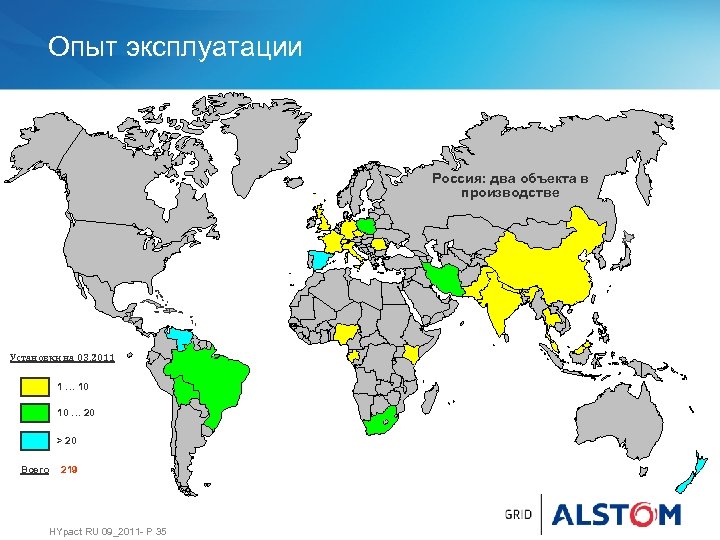 Опыт эксплуатации Россия: два объекта в производстве Установки на 03. 2011 1 … 10