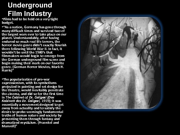 Underground Film Industry • Films had to be held on a very tight budget.