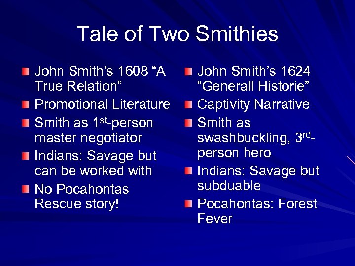 Tale of Two Smithies John Smith’s 1608 “A True Relation” Promotional Literature Smith as