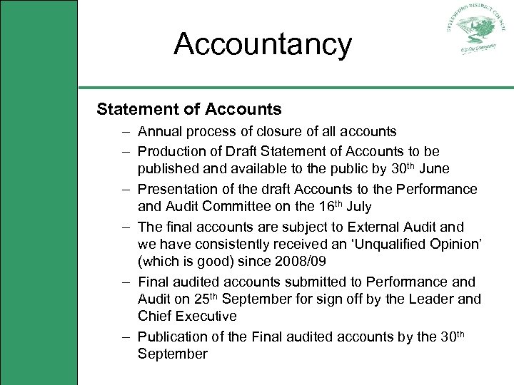 Accountancy Statement of Accounts – Annual process of closure of all accounts – Production