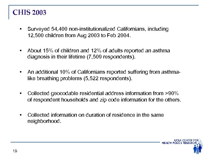 CHIS 2003 • • About 15% of children and 12% of adults reported an