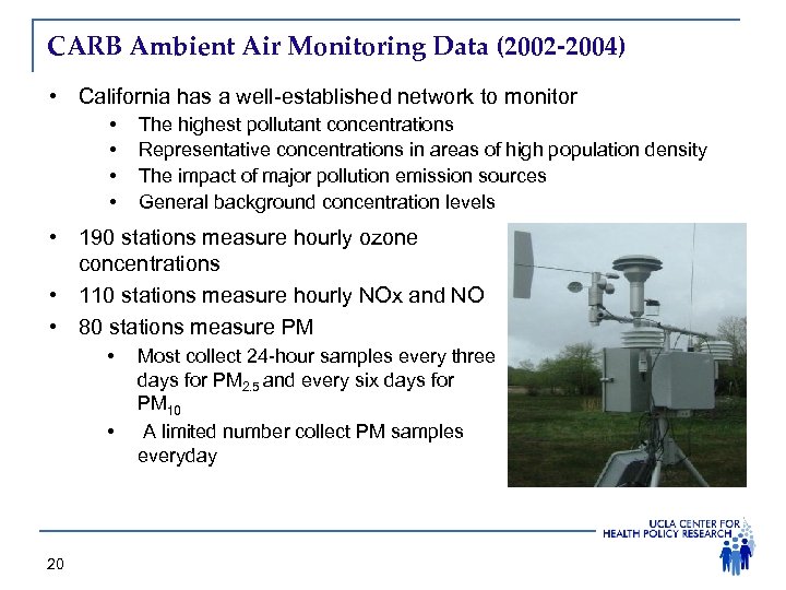 CARB Ambient Air Monitoring Data (2002 -2004) • California has a well-established network to