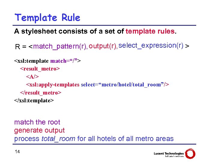 Template Rule A stylesheet consists of a set of template rules. R = <