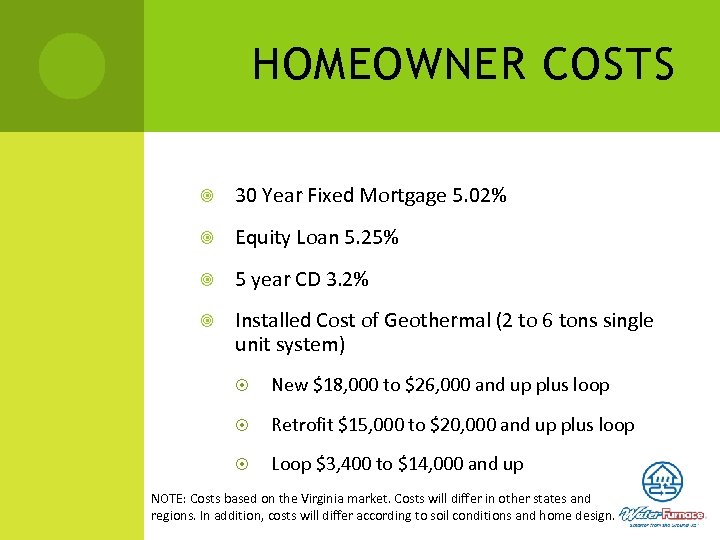 HOMEOWNER COSTS 30 Year Fixed Mortgage 5. 02% Equity Loan 5. 25% 5 year