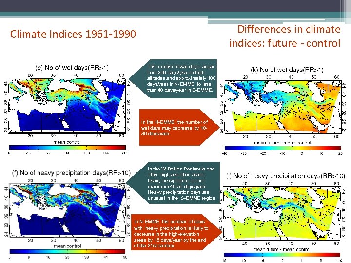 Differences in climate indices: future - control Climate Indices 1961 -1990 The number of