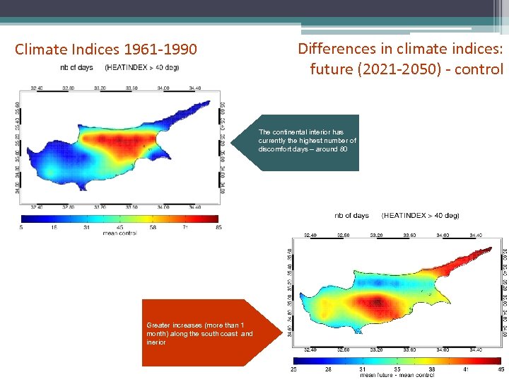 Climate Indices 1961 -1990 Differences in climate indices: future (2021 -2050) - control The