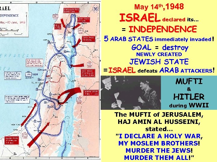 May 14 th, 1948 ISRAEL declared its… = INDEPENDENCE 5 ARAB STATES immediately invaded