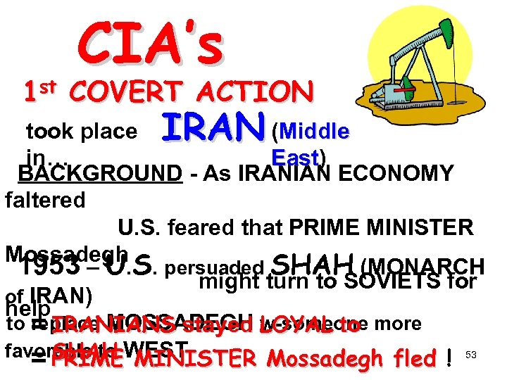 CIA’s 1 st COVERT ACTION IRAN took place (Middle in… East) East BACKGROUND -