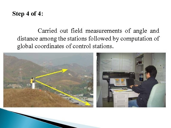 Step 4 of 4: Carried out field measurements of angle and distance among the