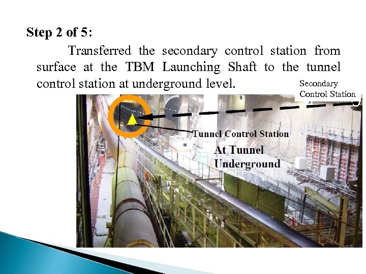 Step 2 of 5: Transferred the secondary control station from surface at the TBM