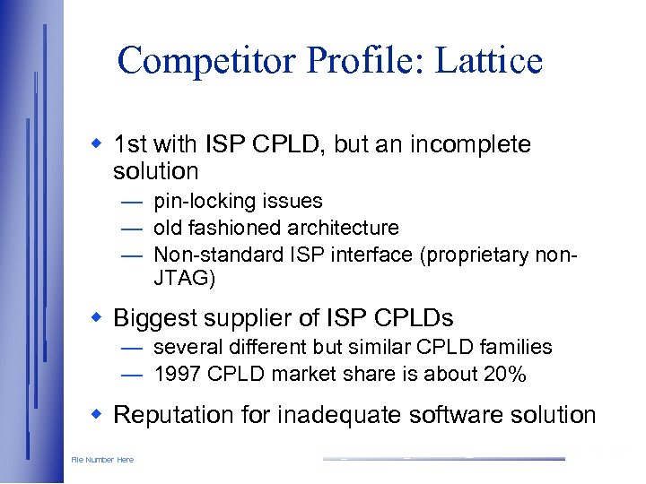 Competitor Profile: Lattice w 1 st with ISP CPLD, but an incomplete solution —