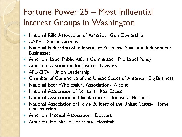 Fortune Power 25 – Most Influential Interest Groups in Washington National Rifle Association of