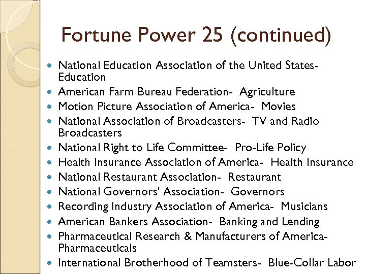 Fortune Power 25 (continued) National Education Association of the United States. Education American Farm