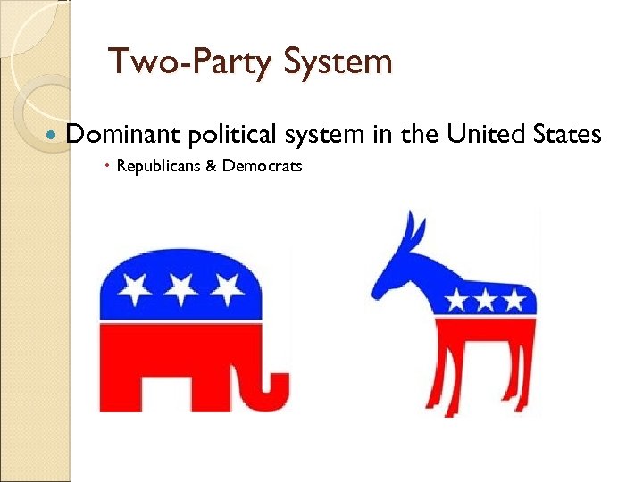 Two-Party System Dominant political system in the United States Republicans & Democrats 