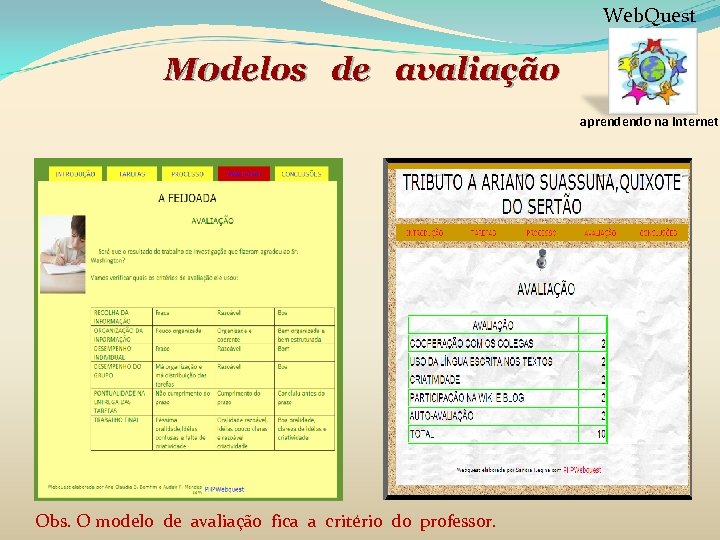 Web. Quest M 0 delos de avaliação aprendendo na internet Obs. O modelo de
