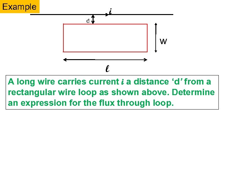 Example i d w l A long wire carries current i a distance ‘d’