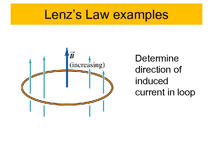 Lenz’s Law examples Determine direction of induced current in loop 
