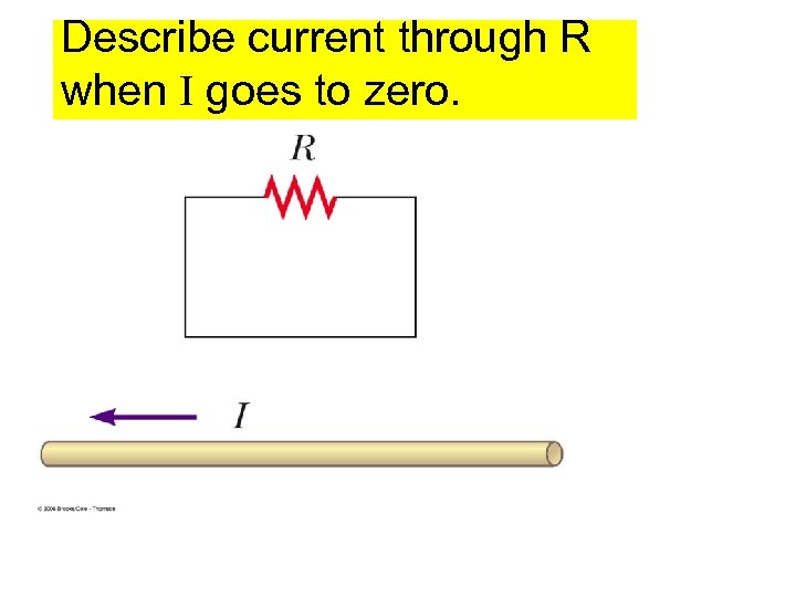 Describe current through R when I goes to zero. 