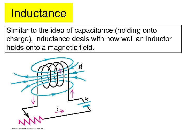 Inductance Similar to the idea of capacitance (holding onto charge), inductance deals with how