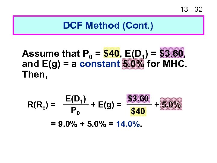 13 - 32 DCF Method (Cont. ) Assume that P 0 = $40, E(D