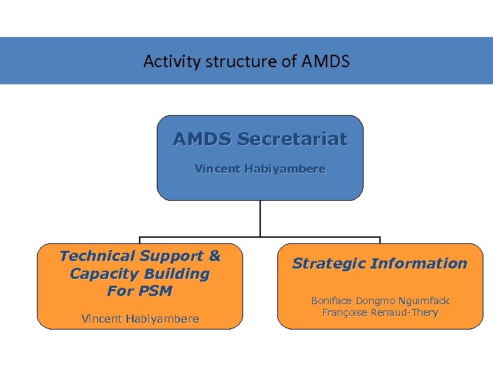 Activity structure of AMDS Secretariat Vincent Habiyambere Technical Support & Capacity Building For PSM