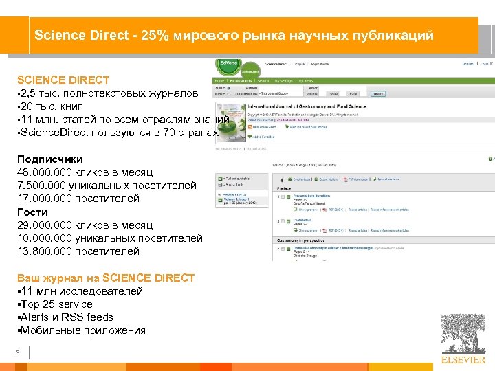 Science Direct - 25% мирового рынка научных публикаций SCIENCE DIRECT § 2, 5 тыс.