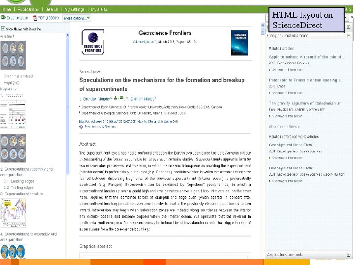 HTML layout on Science. Direct 9 
