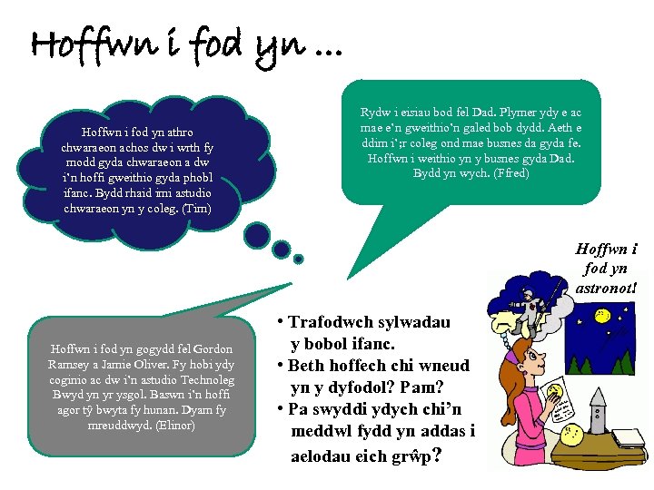 Hoffwn i fod yn. . . Hoffwn i fod yn athro chwaraeon achos dw